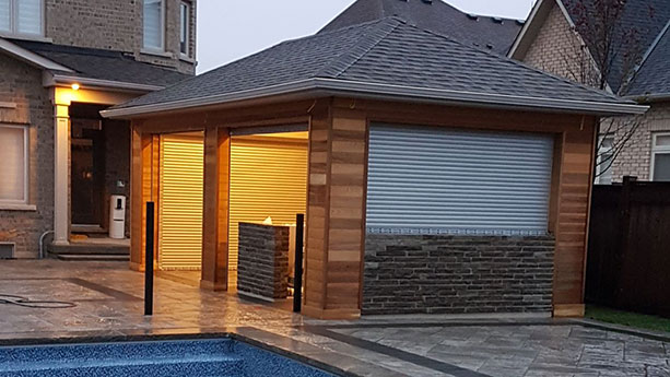 pool house with outdoor kitchen