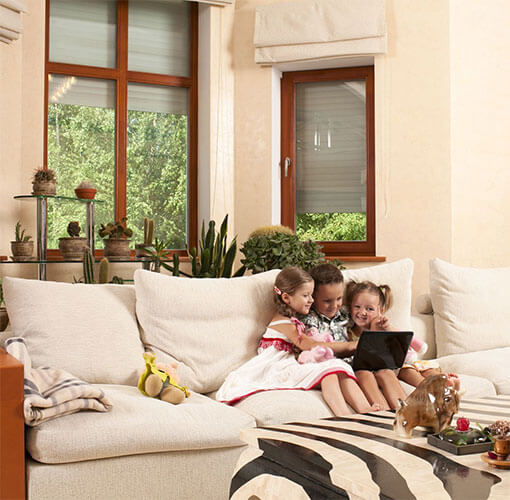 Children sitting in living room