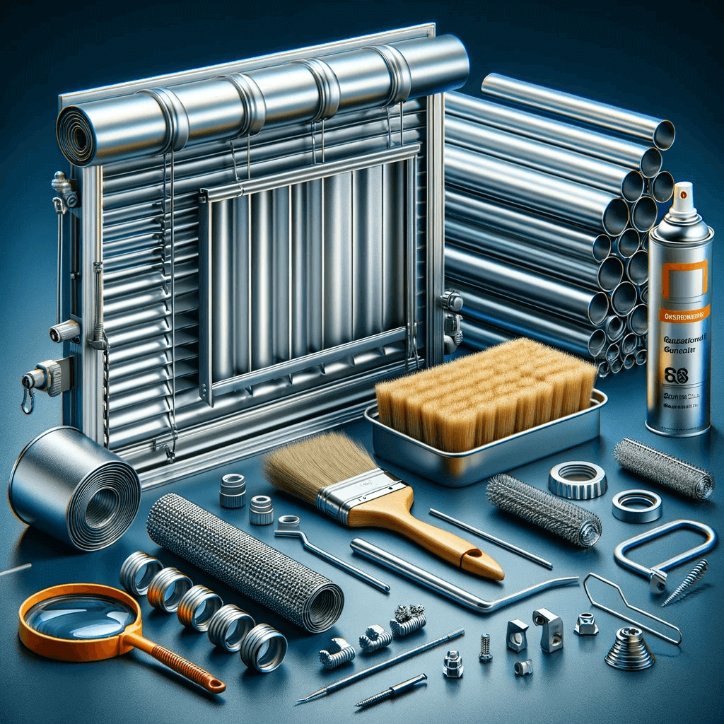 Dall E 2023 11 24 14 04 07 An Image Representing The Overall Theme Of Preventing Rust On Aluminum Shutters The Composition Includes Aluminum Roller Shutters In Perfect Conditio 1